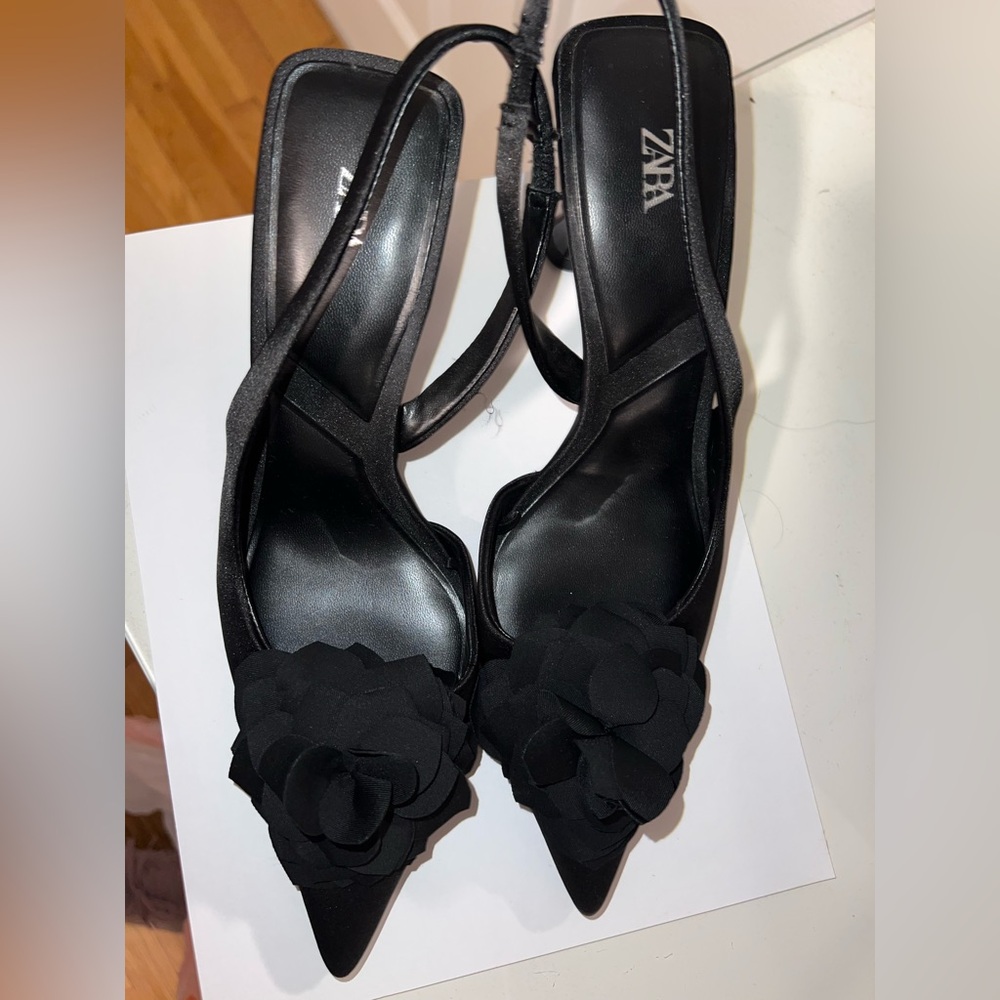 Zara Black Floral Heels